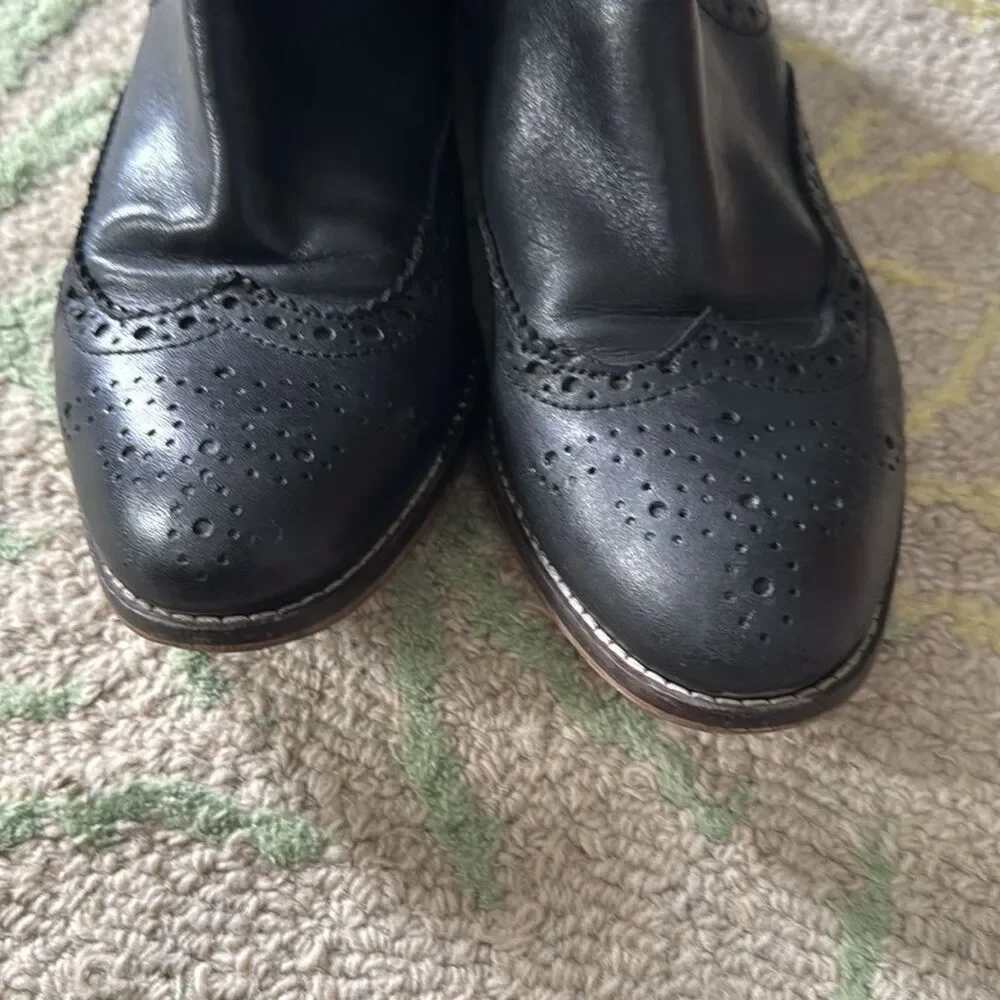 Dune London brogue black leather pull on Chelsea boot 40
